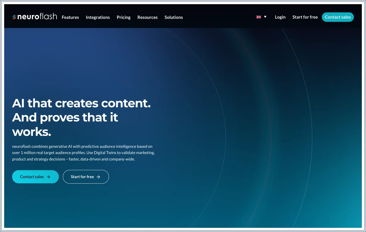 Startseite von neuroflash mit Übersicht zu ContentFlash und den weiteren Content-Werkzeugen